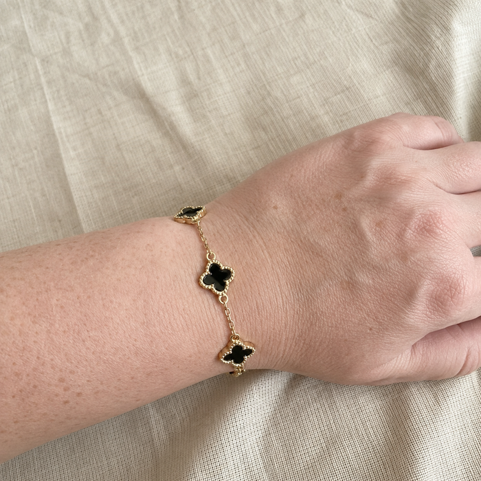 Gold-Tone Black Enamel-Look Cross Bracelet, Five Cross Design