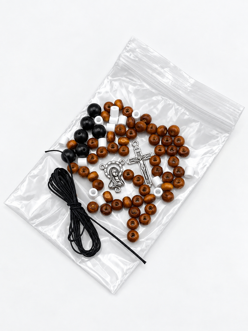 Wood Bead Rosary Making Kit, Brown and Black Beads - Catholic Gifts Canada
