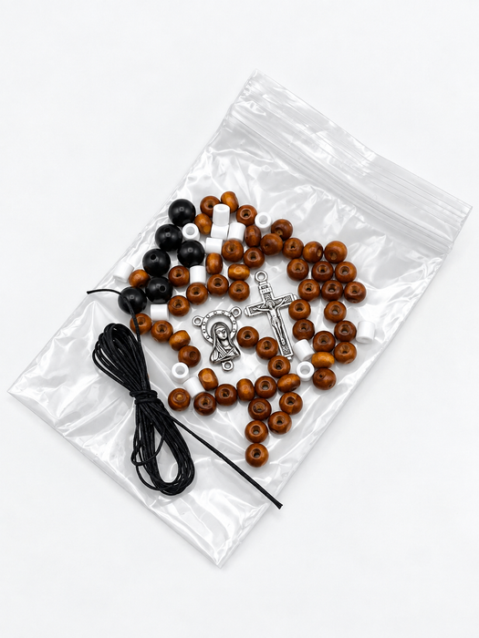Wood Bead Rosary Making Kit, Brown and Black Beads