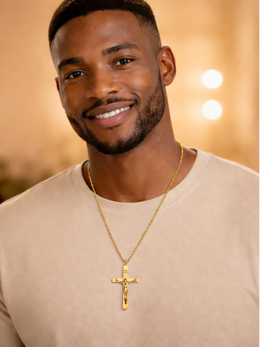 18k Gold on Sterling Silver Lord’s Prayer Crucifix Necklace, 24" Chain, Gift Boxed - Catholic Gifts Canada