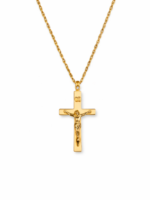 18k Gold on Sterling Silver Lord’s Prayer Crucifix Necklace, 24" Chain, Gift Boxed - Catholic Gifts Canada