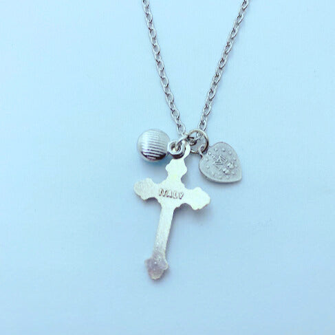 Crucifix with Heart Shaped Miraculous Medal