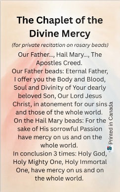Divine Mercy Prayer Card with Divine Mercy Chaplet
