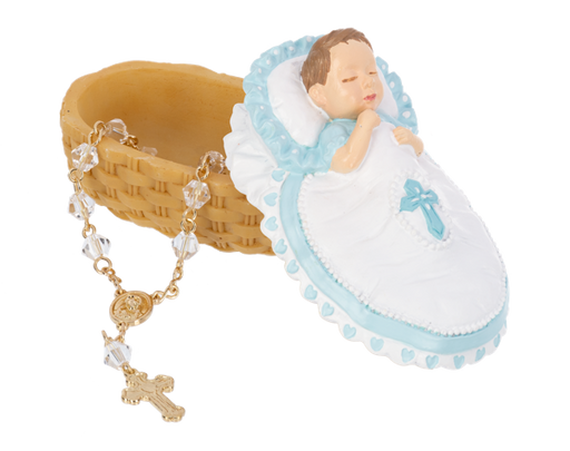 For This Child We Have Prayed Keepsake Box with One-Decade Rosary, Blue - Catholic Gifts Canada