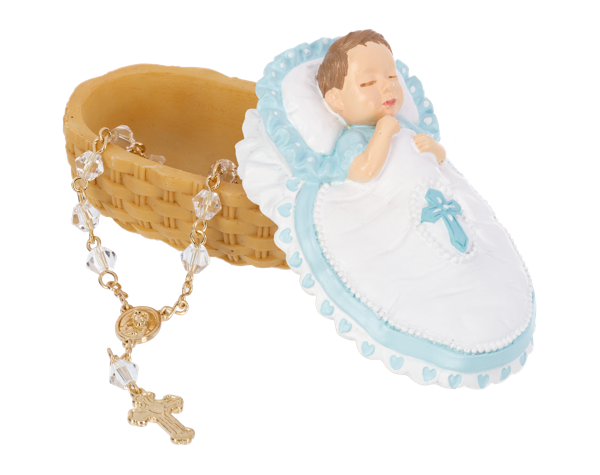 For This Child We Have Prayed Keepsake Box with One-Decade Rosary, Blue