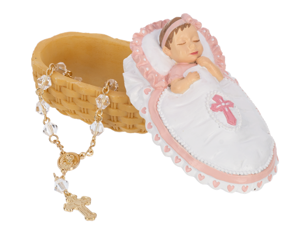 For This Child We Have Prayed Keepsake Box with One-Decade Rosary, Pink