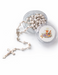 White Wood Bead First Communion Rosary for Girls or Boys with Rose Scent & Octagonal Acrylic Keepsake Box - Catholic Gifts Canada
