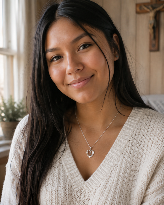 Cross in Heart Pendant Necklace, 18" Chain, Gift Boxed