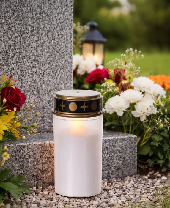 White LED Grave Candle 3" x 5", Memorial Flickering Light