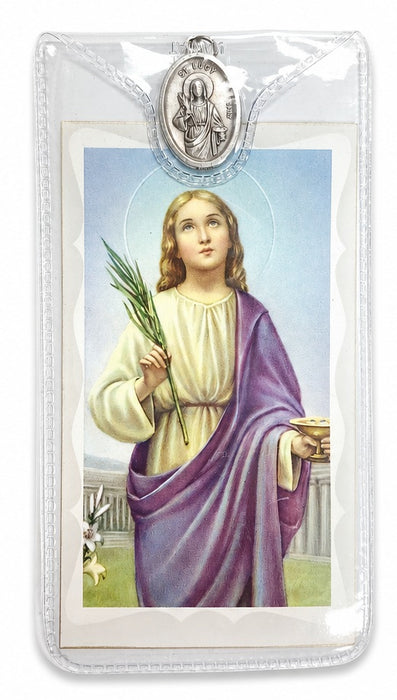 St. Lucy Medal Necklace with Prayer Card, 3/4" Oxidized Medal on 24" Chain