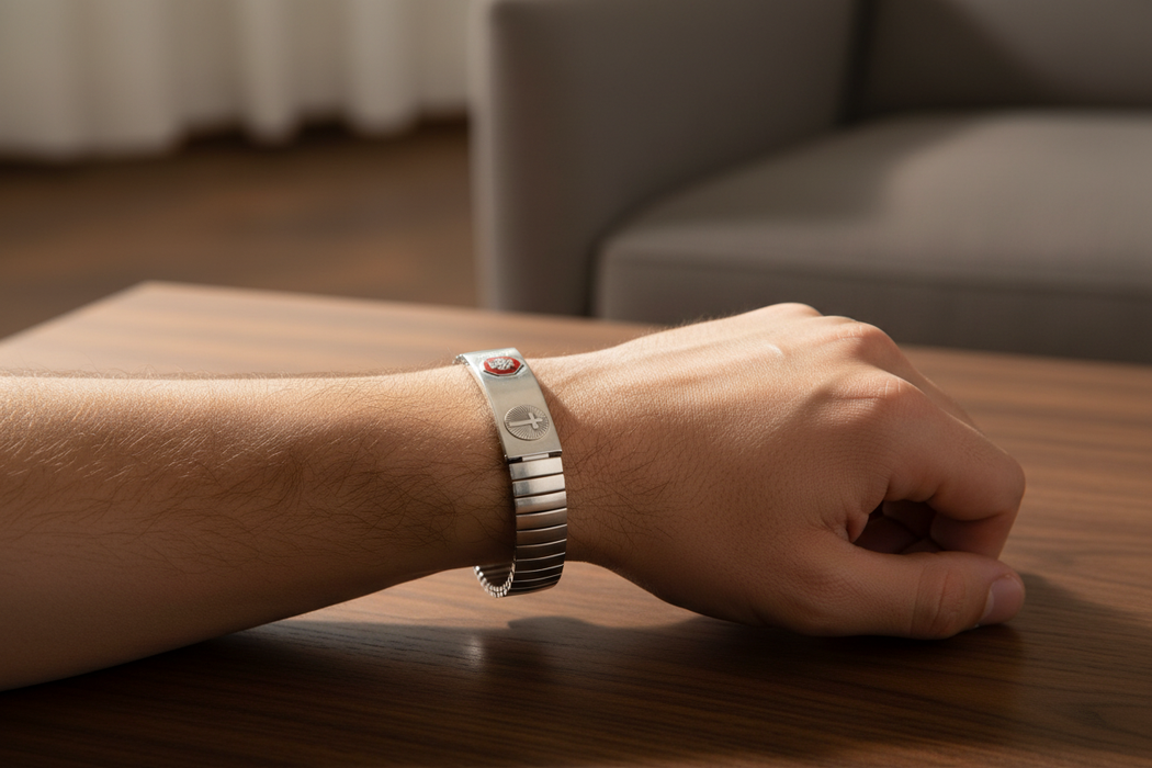 Men's Medic Alert Bracelet on Wrist