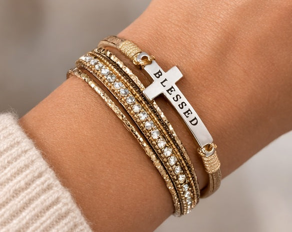 Blessed Cross Bracelet – Christian Faith Bracelet (8" Magnetic Closure)