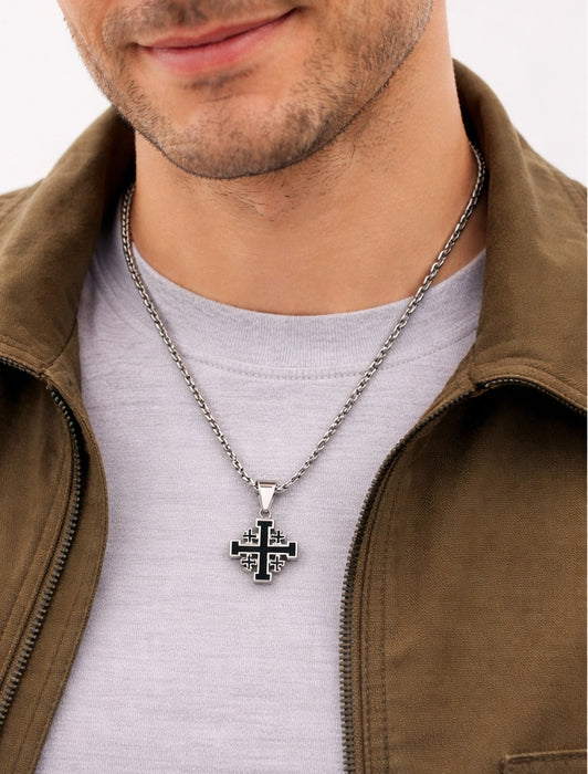 Jerusalem Cross Necklace – Stainless Steel on 24" Chain