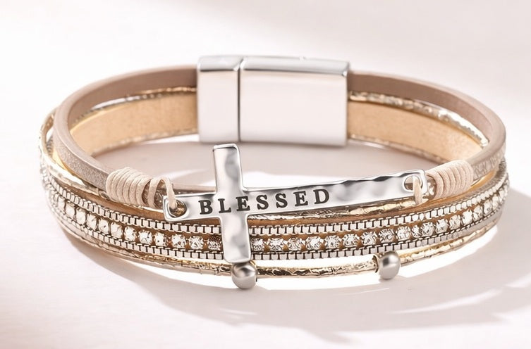 Blessed Cross Bracelet – Christian Faith Bracelet (8" Magnetic Closure)