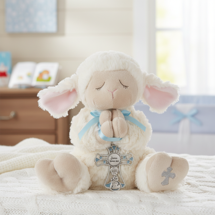 Serenity Lamb with Crib Cross for a Boy - Lifestyle