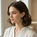 Silver Dangling Cross Earring on Woman