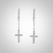 Silver Dangling Cross Earring with CZ on Simple Background