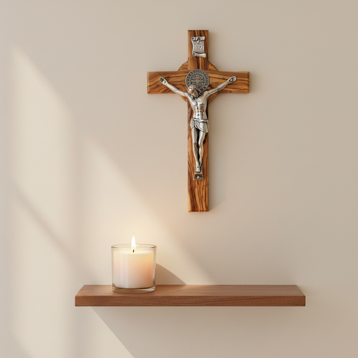St. Benedict Olive Wood Crucifix Lifestyle