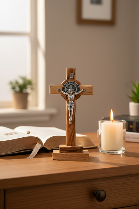 St. Benedict Olive Wood Crucifix Lifestyle