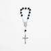 One decade St. Christopher car rosary with black beads, silver-tone links, clasp, St. Christopher centre and crucifix.