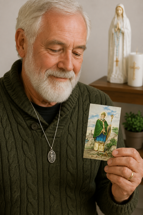 St. Patrick Medal on 24" Chain, With Holy Card