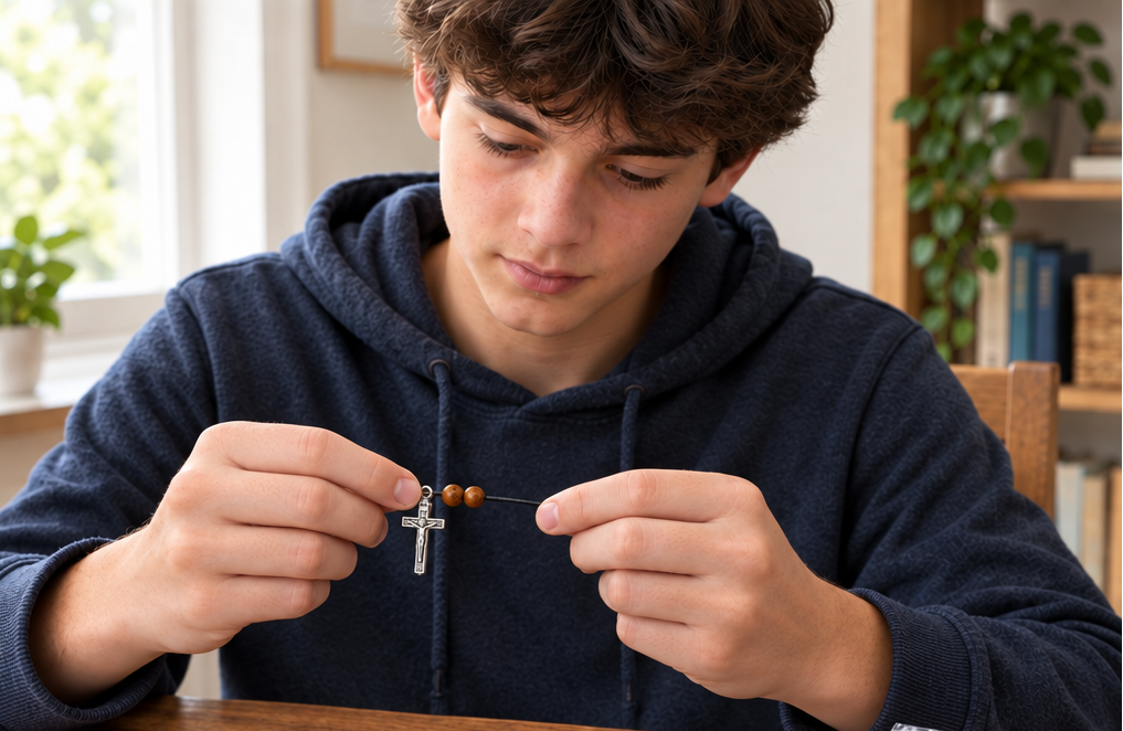 Wood Bead Rosary Making Kit, Brown and Black Beads