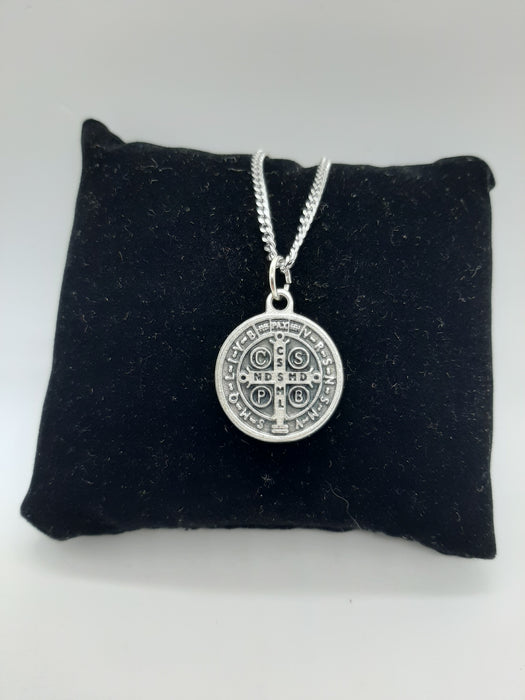 Circular Saint Benedict Medal on 18" or 24" Chain - Catholic Gifts Canada