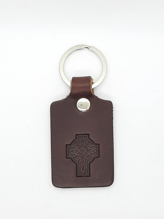 Handmade Leather Celtic Cross Keychain - Four Colours - Catholic Gifts Canada