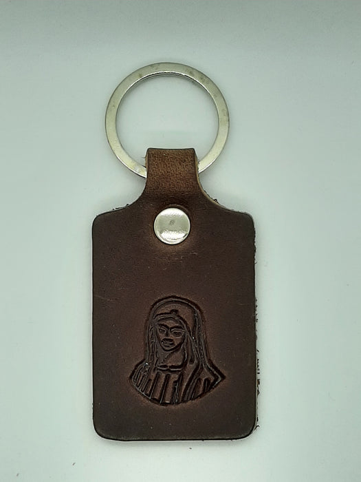 Handmade Leather Mother Mary Keychain - Four Colours - Catholic Gifts Canada