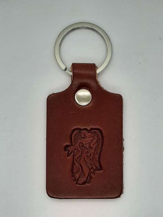 Handmade Leather Angel of the Highway Keychain - Four Colours - Catholic Gifts Canada