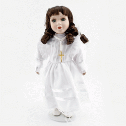 Porcelain Communion Doll - Brunette - Catholic Gifts Canada