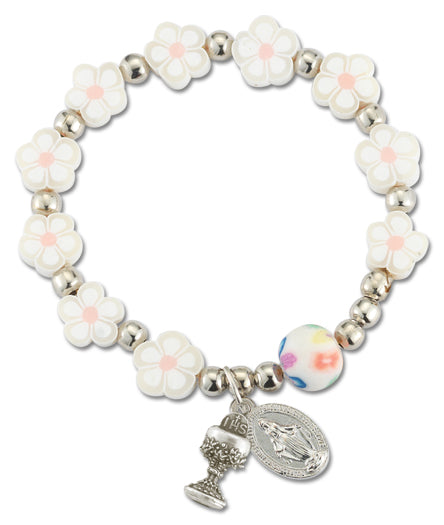 White Floral Communion Bracelet - Catholic Gifts Canada