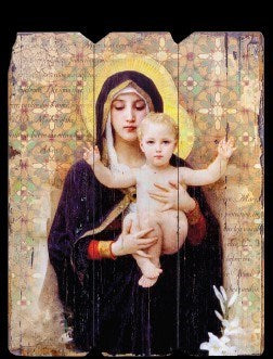 12" x 15" Madonna Of The Lilies Antique Pallet Sign - Catholic Gifts Canada