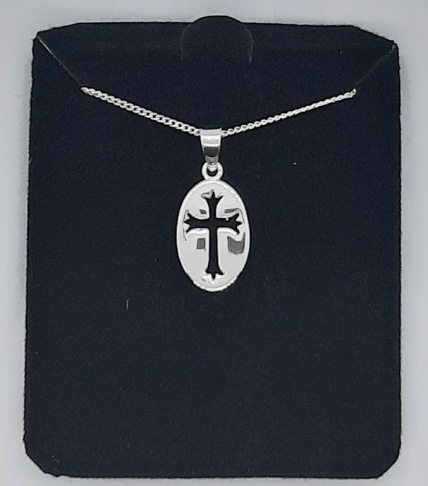 Oval Cut-Out Cross Necklace - Catholic Gifts Canada