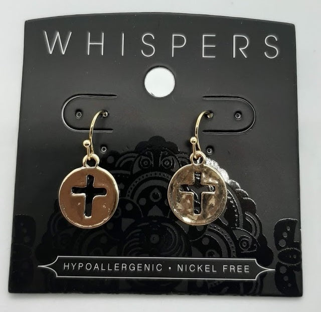 Dangle Cross Cut-Out Earrings in Gold - Catholic Gifts Canada