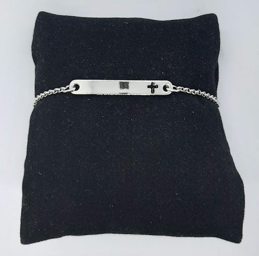 Bar Bracelet with Cross in Silver - Catholic Gifts Canada