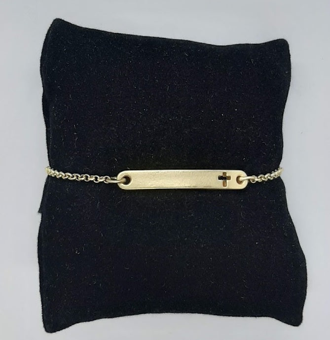 Bar Bracelet with Cross in Gold - Catholic Gifts Canada