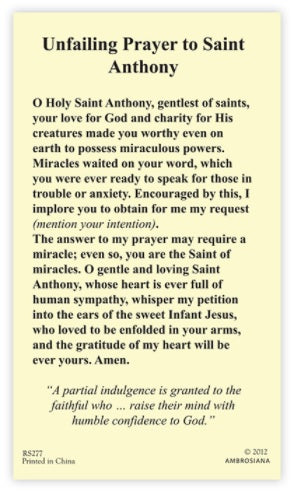 Saint Anthony Prayer Card - Catholic Gifts Canada