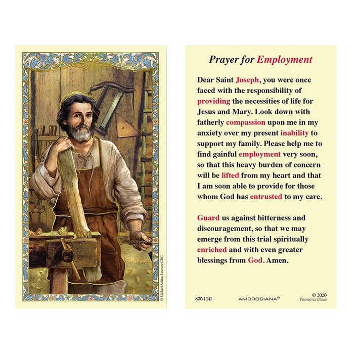 Saint Joseph the Worker Laminated Prayer Card - Catholic Gifts Canada