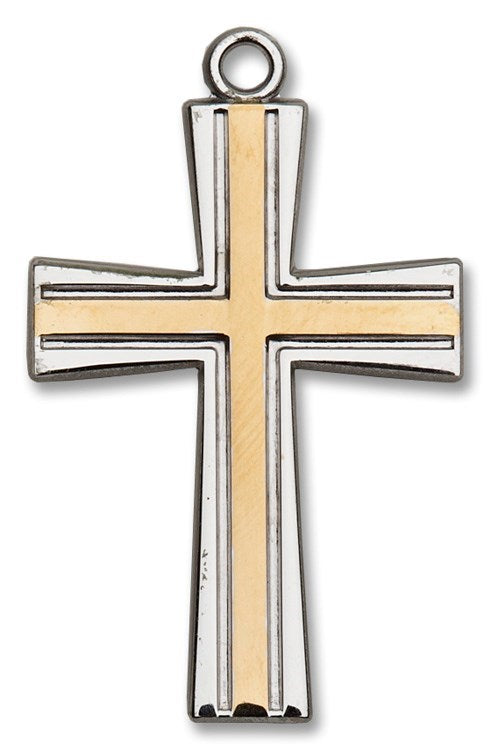 Two-Tone Cross Pendant on 24" Chain - Catholic Gifts Canada
