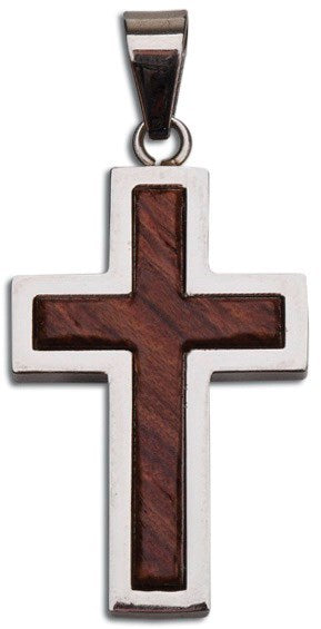 Stainless Steel & Wood Cross Necklace