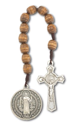 Corded One Decade Wood Saint Benedict Rosary