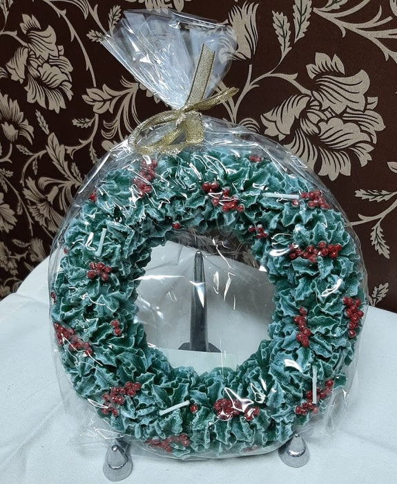 Red & Green Holly Ring Candle - Catholic Gifts Canada