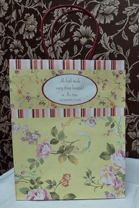 Medium Size Striped Floral Gift Bag - Catholic Gifts Canada