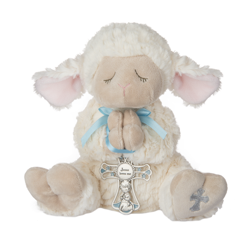 Serenity Lamb with Crib Cross for a Boy - Catholic Gifts Canada