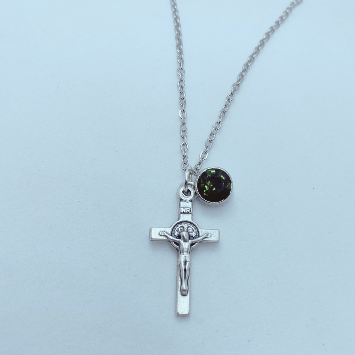 St. Benedict Crucifix Birthstone Necklace