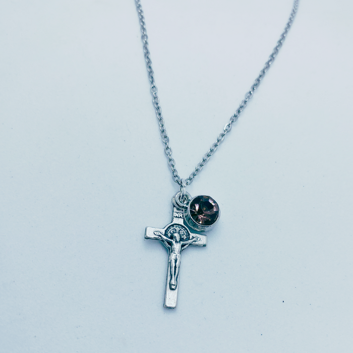 St. Benedict Crucifix Birthstone Necklace
